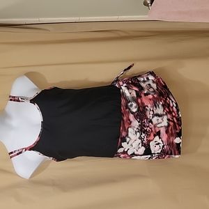 Christina black swim suit with an attached pink and black wrap-around.  Size 20.